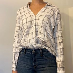 Windowpane (grid) long sleeve blouse